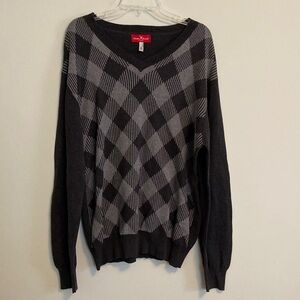 Marc Ecko Charcoal Argyle V-Neck Sweater